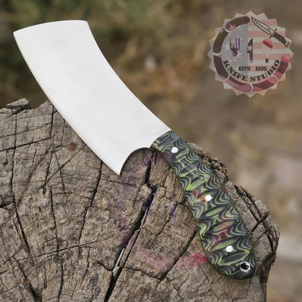 Handcrafted Custom Cleaver-Style Fixed Blade Knife with Patterned Handle - Image 3