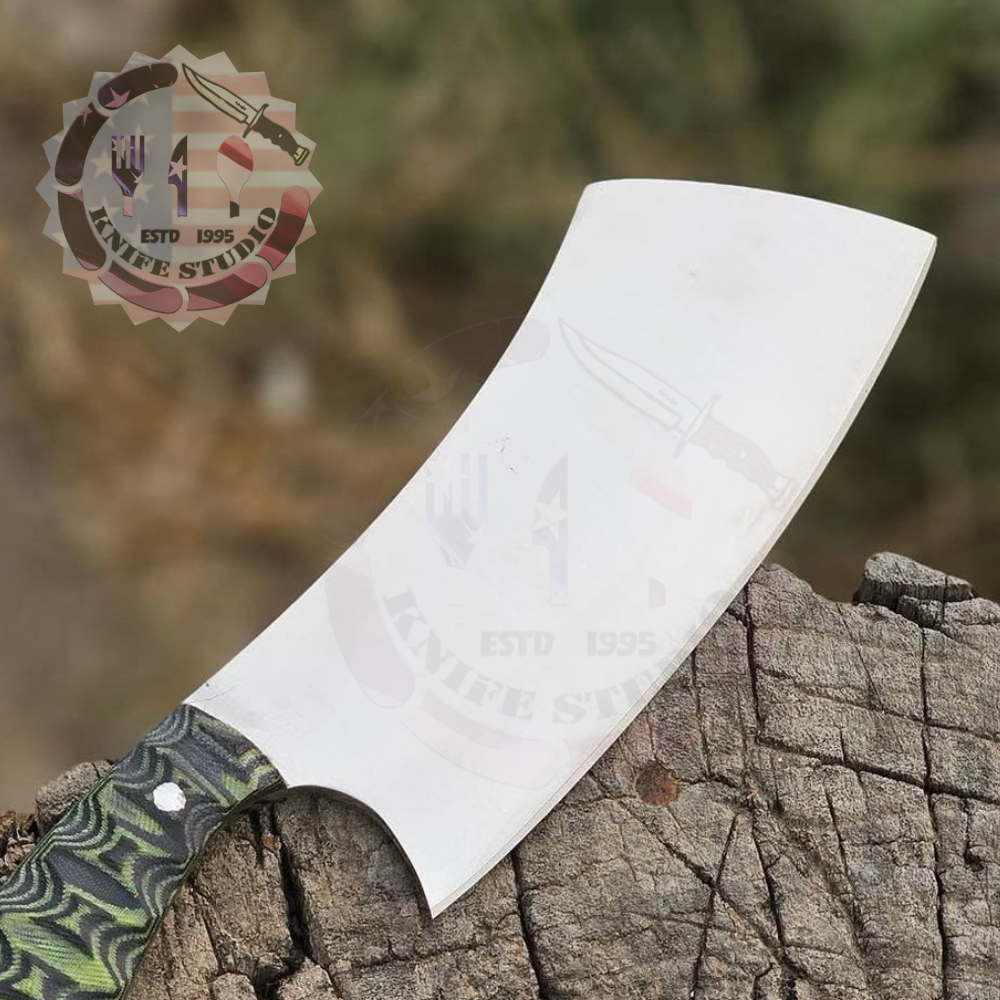 Handcrafted Custom Cleaver-Style Fixed Blade Knife with Patterned Handle - Image 4