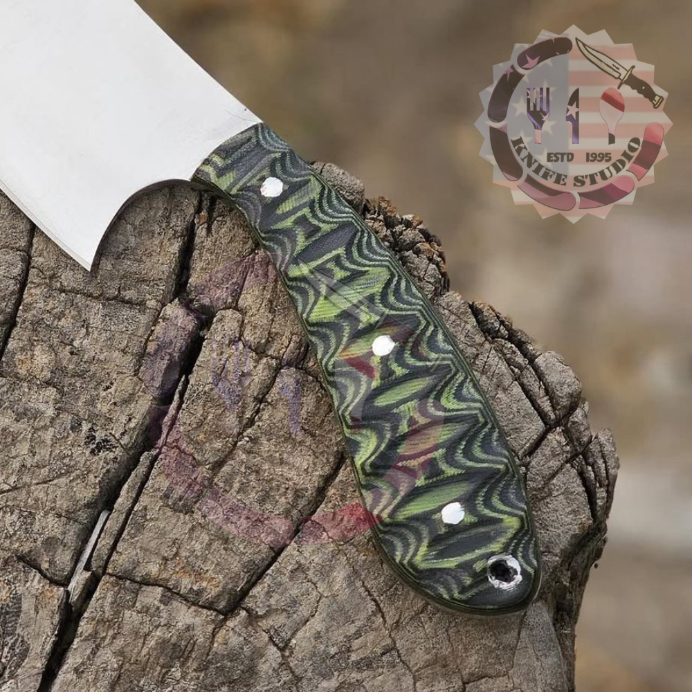 Handcrafted Custom Cleaver-Style Fixed Blade Knife with Patterned Handle - Image 5