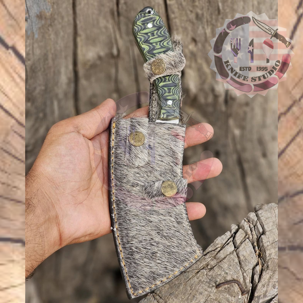 Handcrafted Custom Cleaver-Style Fixed Blade Knife with Patterned Handle - Image 6