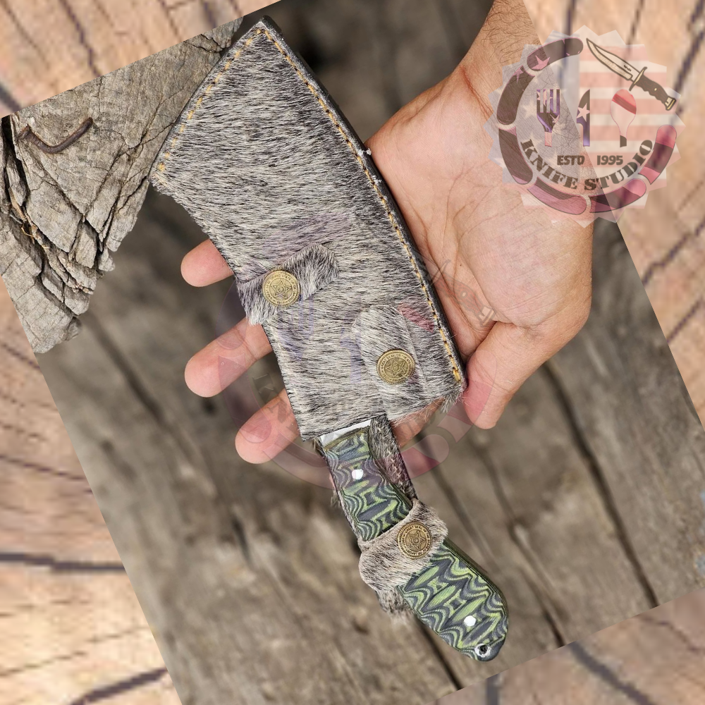 Handcrafted Custom Cleaver-Style Fixed Blade Knife with Patterned Handle - Image 7