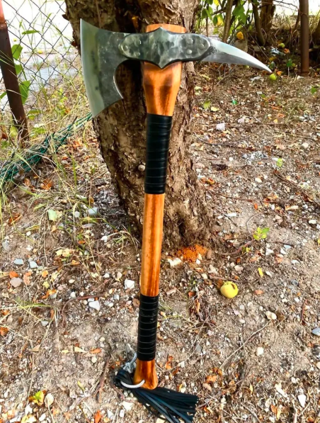 Hand Forged Bearded Viking Axe , 23,6 in Carbon Steel Axe with Riveted Head | Bushcraft Camping , Christmas gift - Image 2