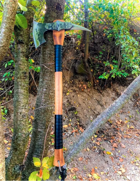 Hand Forged Bearded Viking Axe , 23,6 in Carbon Steel Axe with Riveted Head | Bushcraft Camping , Christmas gift - Image 4