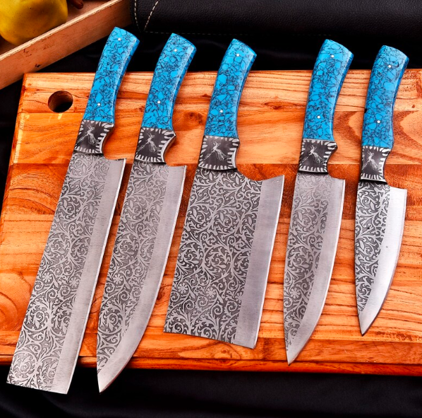 Handmade Chef Knife Set: Engraved Stainless Steel , American Eagle Bolster. Perfect gift for him/her - Image 2