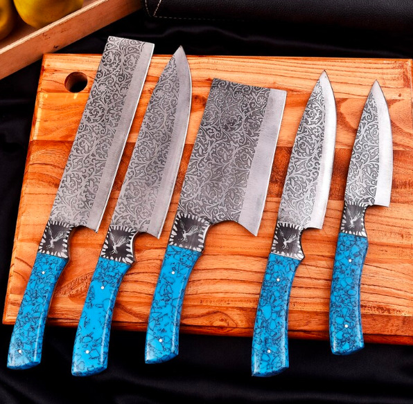Handmade Chef Knife Set: Engraved Stainless Steel , American Eagle Bolster. Perfect gift for him/her - Image 3