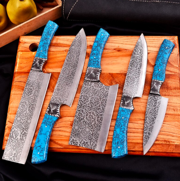 Handmade Chef Knife Set: Engraved Stainless Steel , American Eagle Bolster. Perfect gift for him/her - Image 4