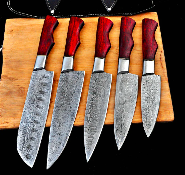 Personalized Chef Knif Set For Kitchen Utensils, Damascus Steel Chef Set For Wedding Gift, Carbon Steel Handmade Kitchen Set For Chef, Knifw - Image 2
