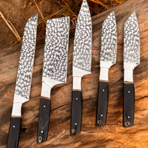 Hand Forged D2 Steel Chef Knife Set: 5-Piece Etched Blade