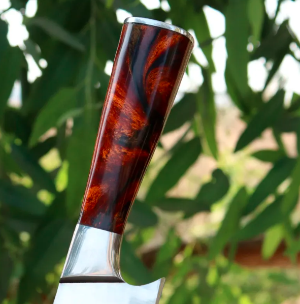 Handmade High Carbon Steel Chef Knife: Resin Handle & Leather Sheath - Image 4