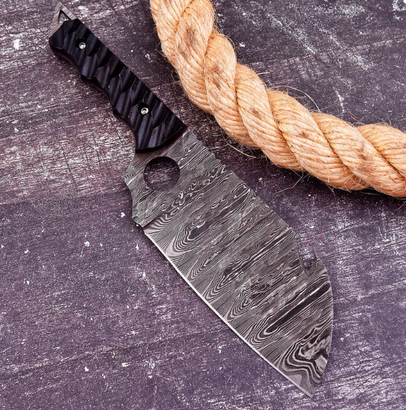 Handmade Damascus Steel Cleaver Knife: 7-inch Butcher Knife with Leather Sheath - Image 2