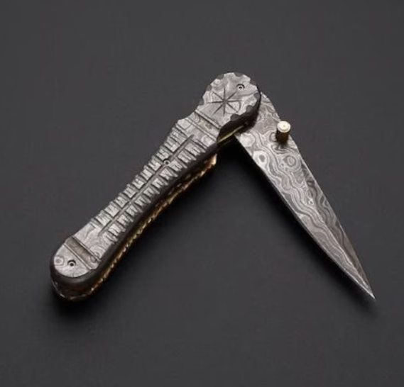 Damascus Folding Knife, Pocket Folding Knife, Handmade Folding Knife, Camping Knife, Hunting Knife, Pocket Knife, Anniversary Gift. - Image 2