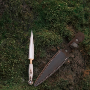 Double Edge Dagger Knife with Deer Antler, Custom Full Tang Blade, Unique Athame Knife with Leather Sheath, Perfect Gift for Collectors