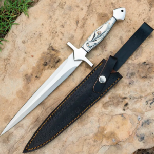 Handcrafted Decorative Dagger With Engraved Handle & Leather Sheath