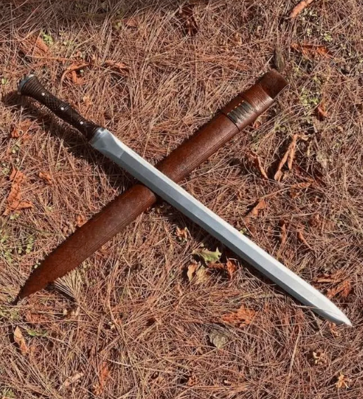Hand-Forged Carbon Steel Viking Sword: Hunting & Camping Knife with Leather Sheath - Image 2