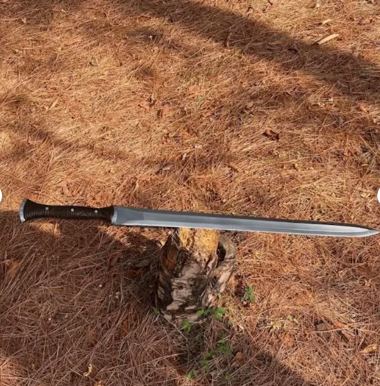 Hand-Forged Carbon Steel Viking Sword: Hunting & Camping Knife with Leather Sheath - Image 3
