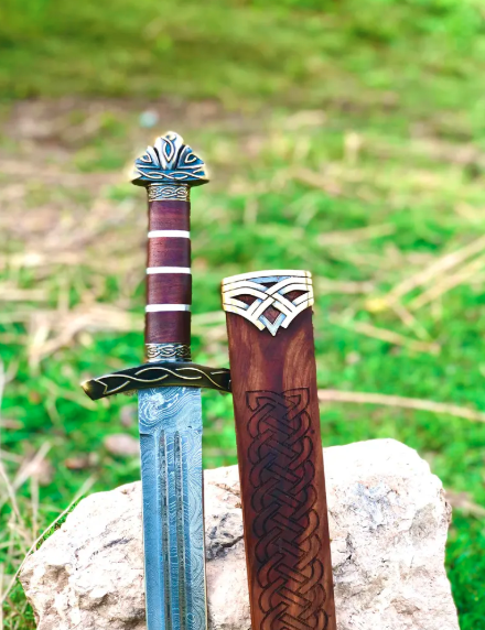 Hand-Forged Viking Damascus Steel Medieval Sword | Northm*n Sword With Scabbard, Replica Sword unique viking Sword Gift For Him Anniversary - Image 4