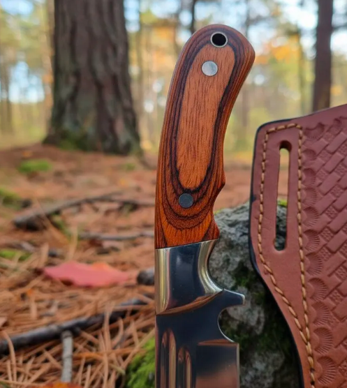 Handmade Fixed Blade Hunting Knife with Wood Handle - Custom Leather Sheath - D2 Steel - Camping - Image 4